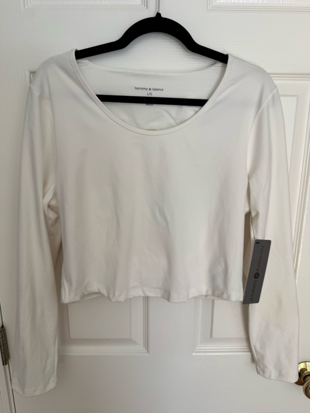 Harmony & Balance Women's Long Sleeve Scoop Neck Top - White